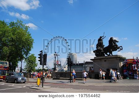 London, United Kingdom - July 22, 2014: The London eye - Europe's tallest Ferris wheel and most popular tourist attraction in London