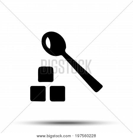 Spoon with refined sugar cubes linear icon. Thin line illustration. Lump sugar with teaspoon contour symbol. Vector isolated outline drawing