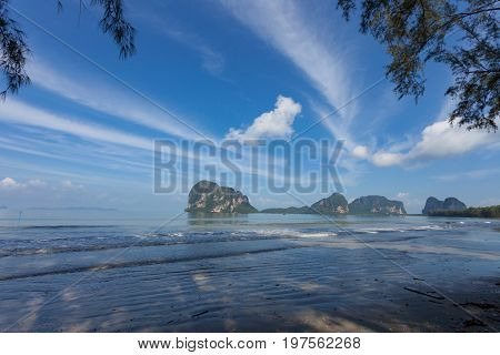 seascape beach sand with tropical islands in summer season