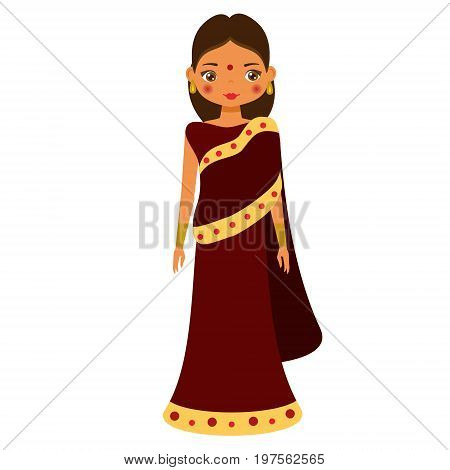 Girl in sari. Female in traditional indian clothes. Vector illustration