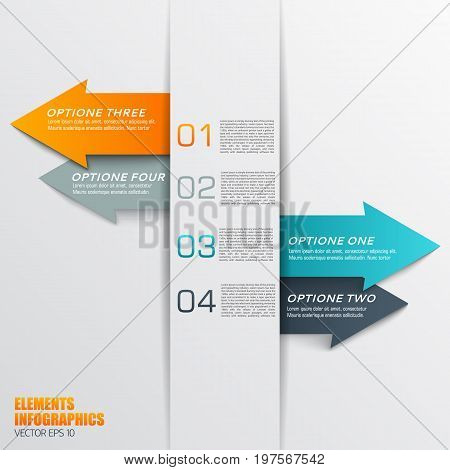 Business infographics elemnts with colorful arrows and numbered text fields flat vector illustration
