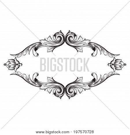 Vintage baroque frame scroll ornament engraving border floral retro pattern antique style acanthus foliage swirl decorative design element filigree calligraphy vector | damask - stock vector