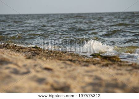 Wave rolling on the sandy shore of the Black Sea, Southern Ukraine