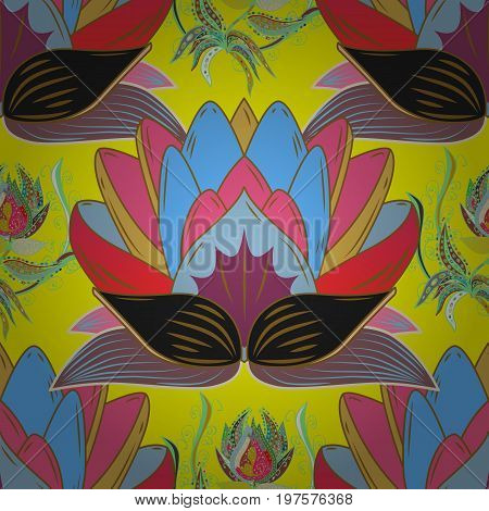 Seamless Background Pattern. Flowers On. Vector Stock. Watercolor Hand Drawn.