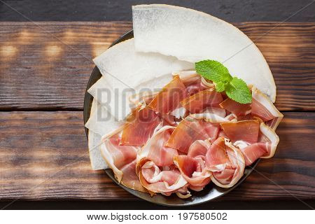 Spanish Tapas With Slices Jamon Serrano
