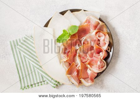 Spanish Tapas With Slices Jamon Serrano