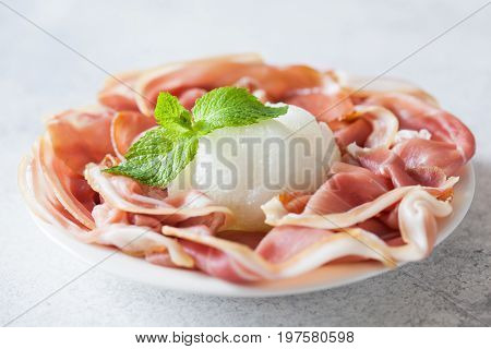 Spanish Tapas With Slices Jamon Serrano