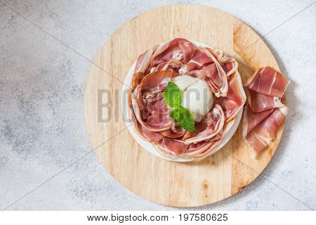 Spanish Tapas With Slices Jamon Serrano