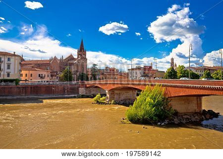 City Of Verona Adige River And San Fermo Maggiore Church