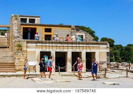 Knossos, Crete, June 10, 2017: Scenic Ruins Of The Minoan Palace Of Knossos. Knossos Palace Is The L