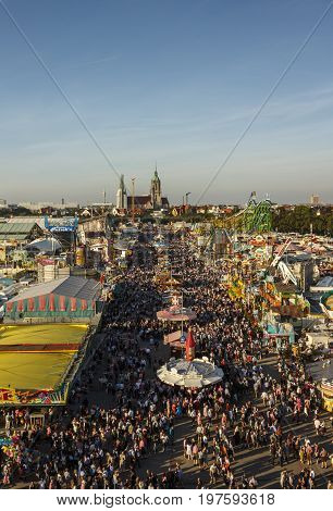 Munich, Germany - September 24, 2016: Aerial view on the Oktoberfest on Theresienwiese in Munich