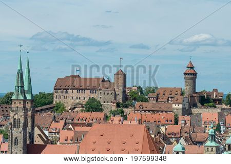 The Castle Of Nuremberg And Sebaldus Church On A Sunny Day