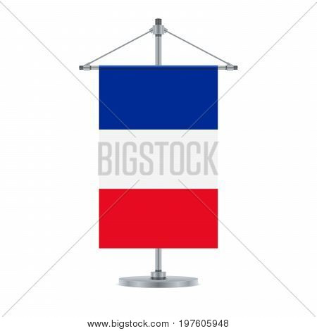 Flag design. French flag on the cross metallic pole. Isolated template for your designs. Vector illustration.