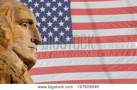 Thomas Jefferson side view with American flag background
