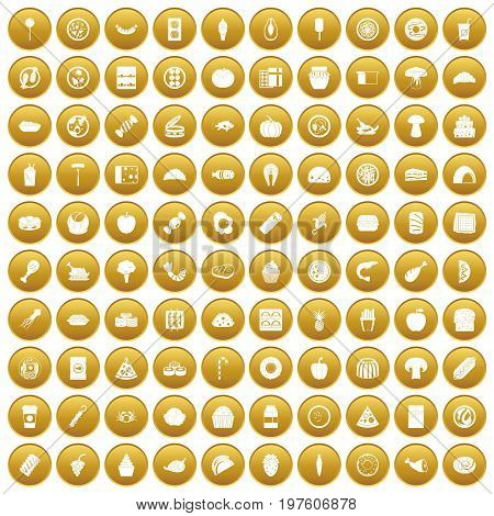 100 meal icons set in gold circle isolated on white vectr illustration