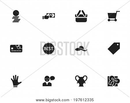 Set Of 12 Editable Business Icons. Includes Symbols Such As Payment , Ribbon, Hatband
