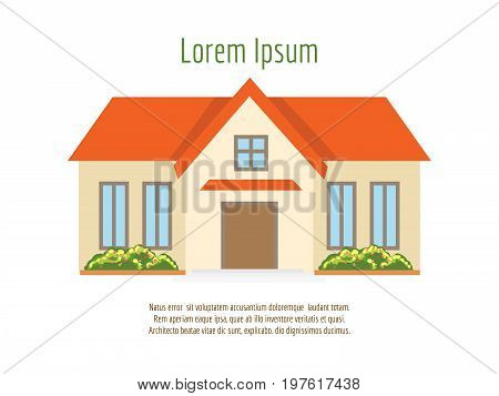 Real estate or home rent poster design with flat house on white backdrop, vector ilustration