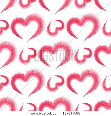Romantic seamless pattern with pink watercolor imitation hearts, vector illustration