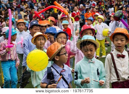 Bangkok Thailand - December 23 :Parents and students of St. Gabriel College parade at the school stadium in Christmas Fair 2015