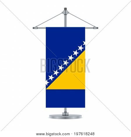 Bosnia Herzegovinan Flag On The Metallic Cross Pole, Vector Illustration