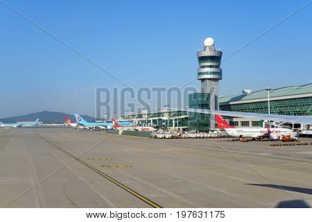 INCHEON, SOUTH KOREA - CIRCA MAY, 2017: Incheon International Airport at daytime. Incheon International Airport is the primary airport serving the Seoul Capital Area.