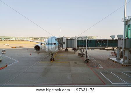 INCHEON, SOUTH KOREA - CIRCA MAY, 2017: Korean Air aircraft on tarmac at Incheon International Airport. Incheon International Airport is the primary airport serving the Seoul Capital Area.