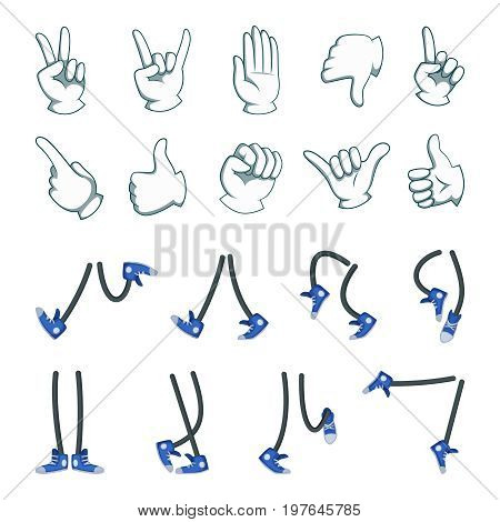 Vector big set of hands and legs. Collection for cartoon animation. Hand and leg, human character foot and arm illustration