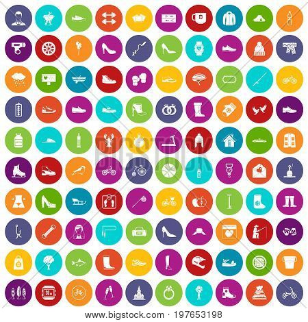 100 shoe icons set in different colors circle isolated vector illustration
