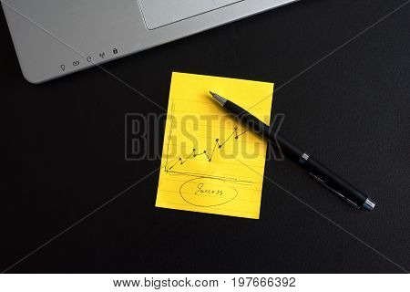 Business computer with note paper on table