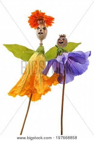 dolls from poppy heads and leaves and flowers - art from nature