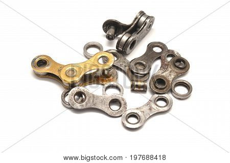 bicycle chain parts isolated on white background