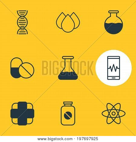 Editable Pack Of Molecule, Flask, Vial And Other Elements.  Vector Illustration Of 9 Health Icons.