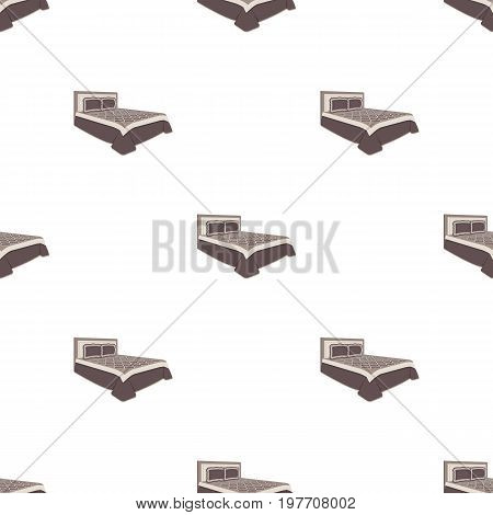 A bed with a back, pillows and a coverlet. Beds single icon in cartoon style vector symbol stock illustration .