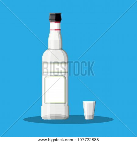 Bottle of sambuca with shot glass. Sambuca alcohol drink. Vector illustration in flat style