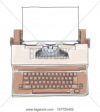 Brown Vintage Electric Typewriter Royal Academy Typewriter with paper hand drawn cute art vector illustration