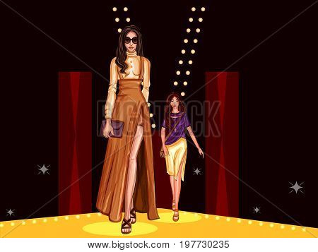 Vector design of beautiful modern stylish woman model on ramp