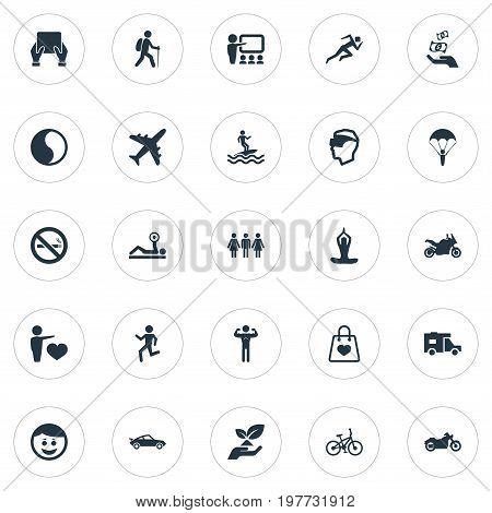 Elements Walking, Ballance, Medicine And Other Synonyms Vacation, Healthy And Speed.  Vector Illustration Set Of Simple Health Icons.