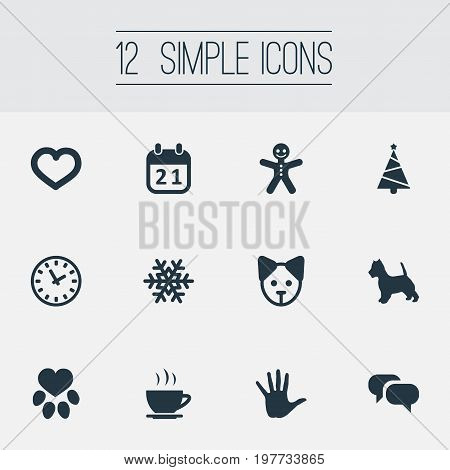 Elements Puppy, Message, Fir And Other Synonyms Watch, Cookie And Snow.  Vector Illustration Set Of Simple Brood Icons.