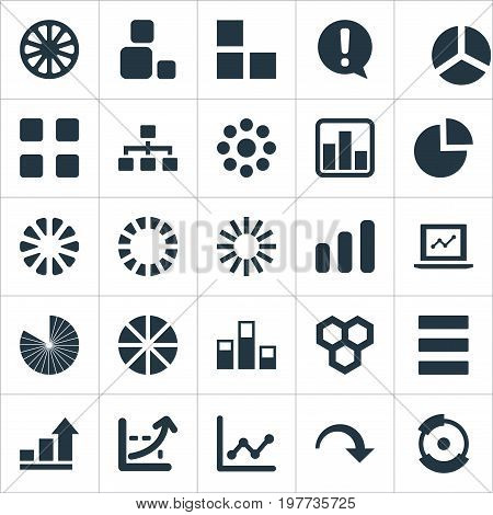 Elements Surge, Lecture, Circle Diagram And Other Synonyms Decrease, Menu And Exclamation.  Vector Illustration Set Of Simple  Icons.