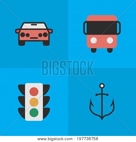 Elements Autobus, Traffic Lights, Armature And Other Synonyms Car, Lighter And Auto.  Vector Illustration Set Of Simple Traffic Icons.
