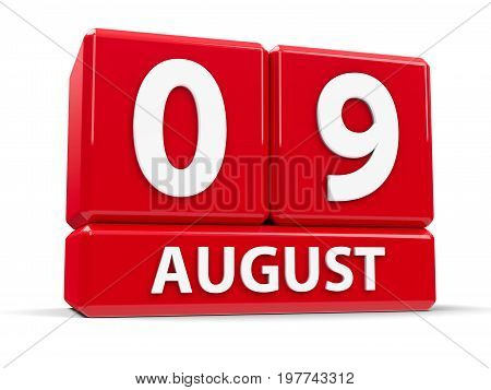 Red cubes - The Ninth of August - on a white table - International Day of the World's Indigenous People three-dimensional rendering 3D illustration