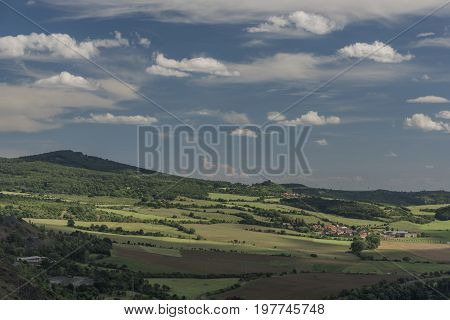 Field in valley of river Labe in north Bohemia in the middle of summer