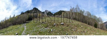 Panoramic view of Alps the highest and most extensive mountain range system that lies entirely in Europe