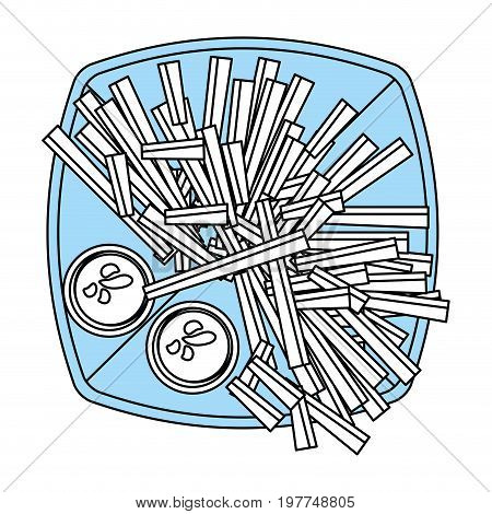 Flat line monocromatic french fries dish over white background vector illustration
