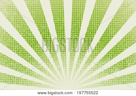 horizontal vector illustration of grunge background of green color. divergent rays. modeling of vintage printed materials.