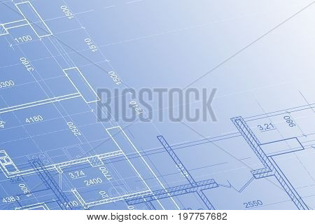 Part of abstract architectural project on the blue background