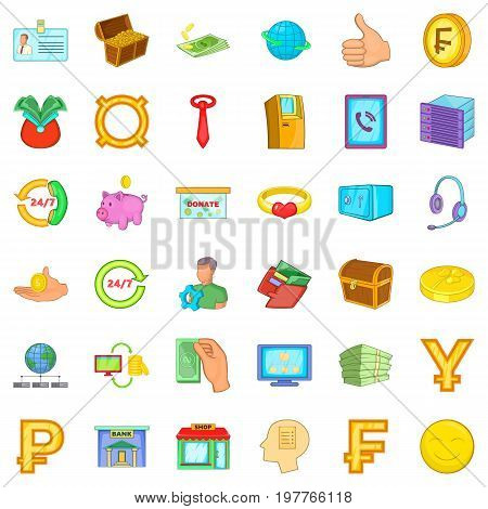 Finance icons set. Cartoon style of 36 finance vector icons for web isolated on white background