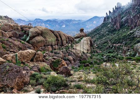 Landscape of mountains in desert of Arizona at Tonto National Forest USA