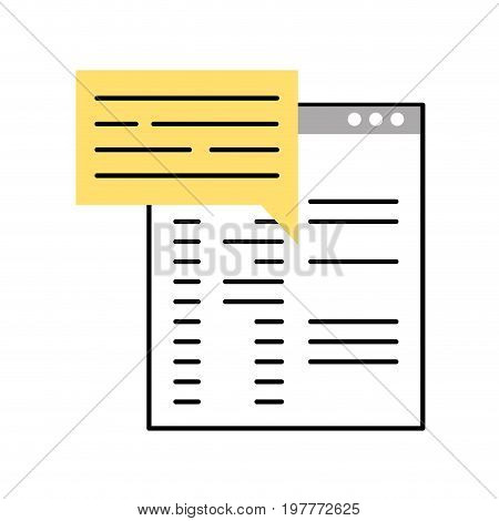 template computer with speech bubble vector illustration design