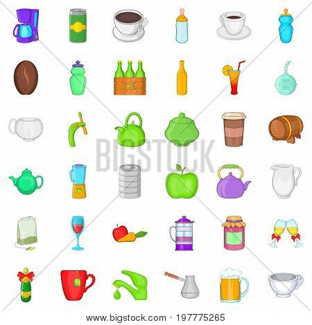 Different drinks icons set. Cartoon style of 36 different drinks vector icons for web isolated on white background